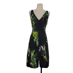 Proenza‎ Schouler V-Neck Leaf Print Dress Sz Small Black Pleated Original Sample